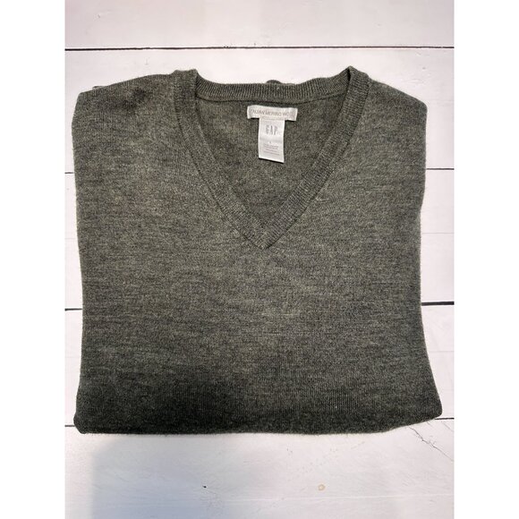 Gap Sweater Men's Large Black Italian Merino Wool V Neck Pullover Olive Gray - Picture 1 of 10